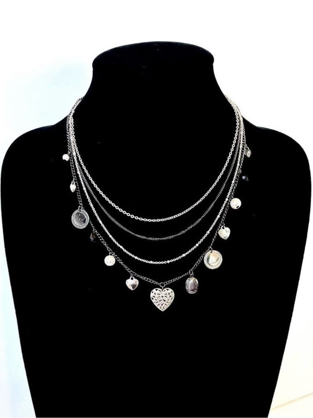 EXPRESS Silver & Gunmetal Layered Charm Necklace NWT​